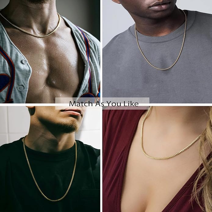 925 Sterling Silver Box Chain Lobster Clasp 2/3/4/5mm Necklace for Women Mens Box Chain Silver/14K Gold Plated Plated Necklace Chain Diamond Cut 16-30 Inches