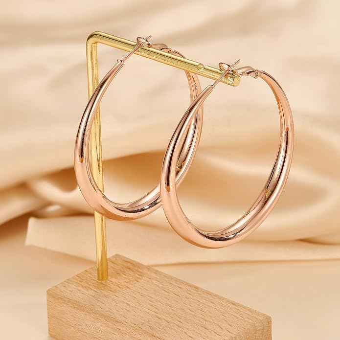 EXGOX Sterling Silver Hoop Earrings - Hypoallergenic, Lightweight, Chunky, 14K Real Gold Plated, Big Large Hoops for Women