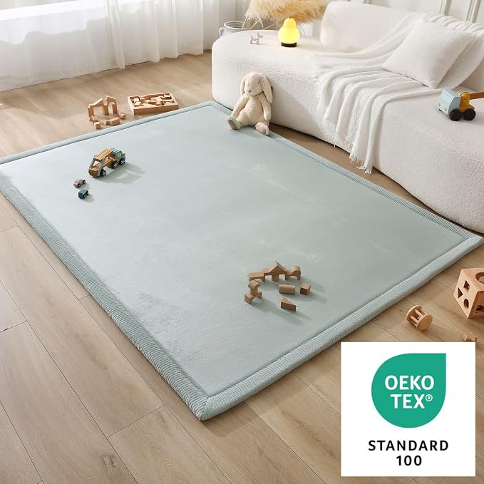 Hakuna Matte CloudSoft Baby Play Mat for Floor 60" x 80" Green | Coral Velvet Memory Foam Rug for Crawling & Cozy Play – Non-Slip, Water-Resistant, Easy-CareTummy Time Mat