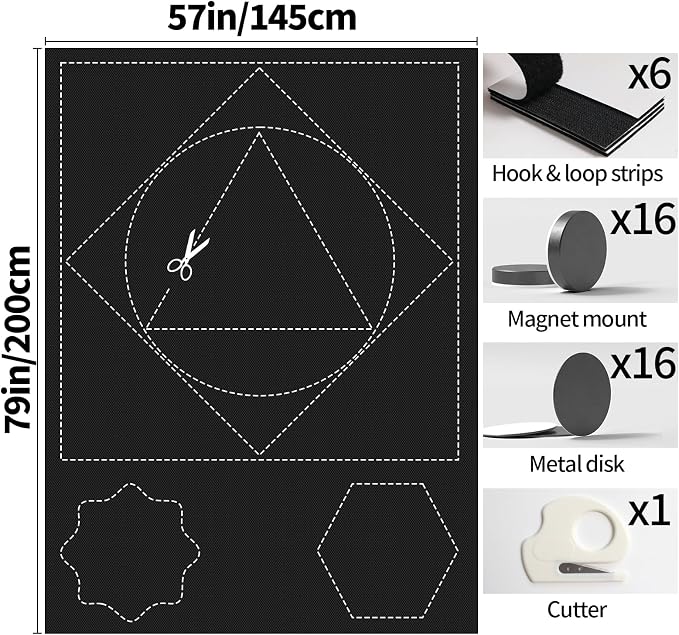 BKSAI 100% Blackout Window Cover, Portable Magnetic Black Out Curtains for Window, Black Out Shades No Drill Cuttable Blackout Blinds for Bedroom, RV, Nursery, Media Room, 79x57 inch
