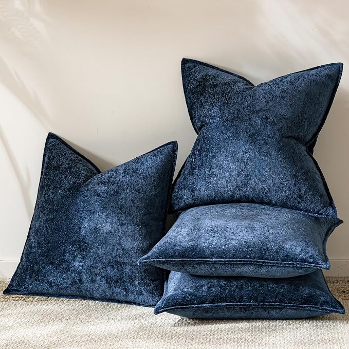 a moment Throw Pillow Covers 24X24 Inch 4 Packs,Soft Velvet Decorative Pillow Cases with 3D Ice Flower,Texture Modern Accent Cushion Covers for Sofa Couch Home Decor Navy Blue