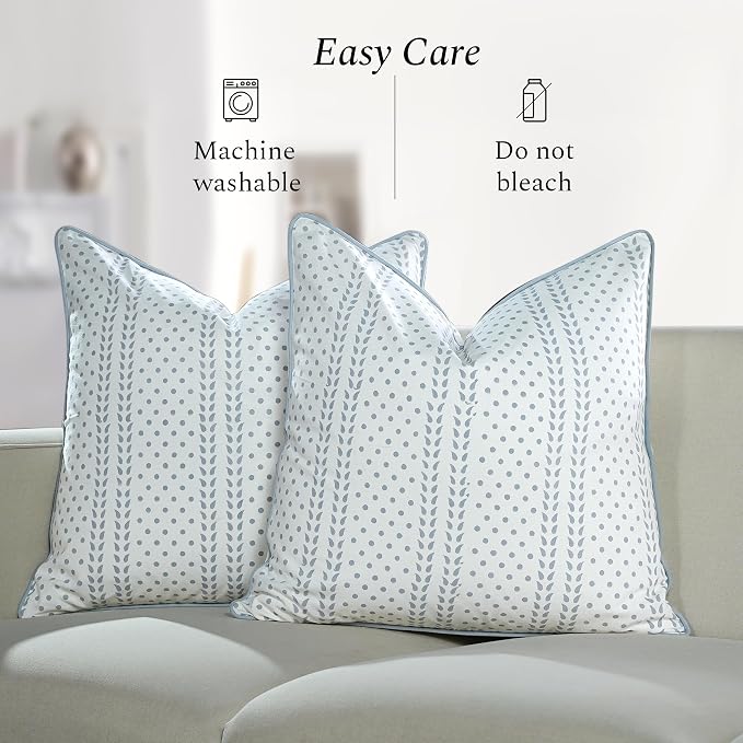 CPC 100% Cotton Throw Pillow Covers 20x20 Inch, Set of 2 Block Print Pattern Couch Pillow with Hidden Zipper, in Collabaration with Southern Source- Misty Grey Trelis