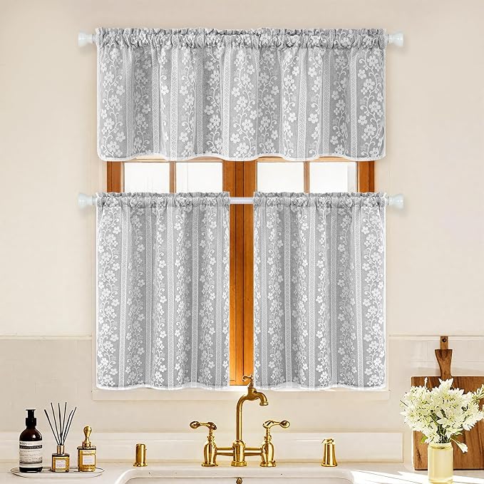 ASPMIZ Linen Kitchen Curtains 24 Inch Length, Double Layered Window Curtain 2 Panel Sets Rod Pocket Short Curtains for Kitchen, Farmhouse Window Treatment Tiers for Bathroom, Cafe, Grey