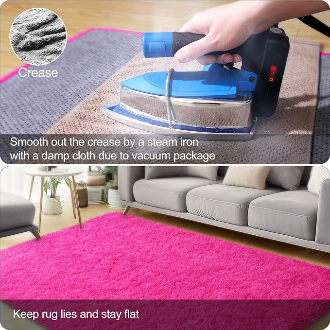qulint 2x3 Rug for Bedroom, Hot Pink Fluffy Area Rugs for Living Room | Soft Shag Rug for Girls Bedroom, Fuzzy Shaggy Plush Small Carpet for Kids Dorm Nursery Classroom Home Decor