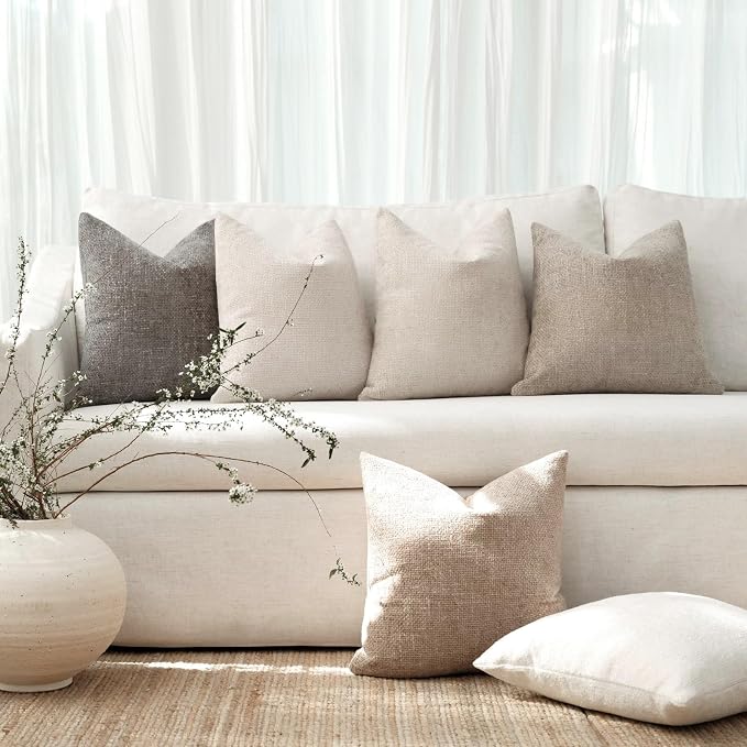 20x20 Chenille Throw Pillow Covers, Pack of 4, Neutral Beige/Grey Series