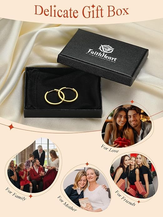 FaithHeart 925 Sterling Silver Huggie Hoop Earrings, Silver Small Hoop Earring for Women, 14K Gold/Black/Rose Gold Hypoallergenic Cartilage Earrings for Women 6/8/10/12/14/16/18/20mm
