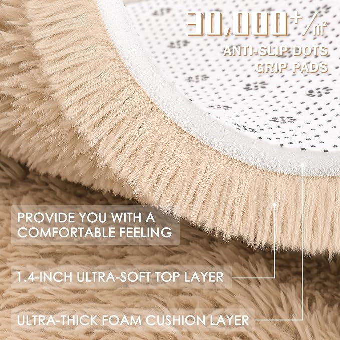 OLANLY 3x10 Machine Washable Runner Rugs for Hallway, Soft Fluffy Shaggy Bedside Rugs for Bedroom, Living Room, Indoor Floor Carpet for Kids Girls and Boys, Nursery Rooms, Home Decor Aesthetic, Beige
