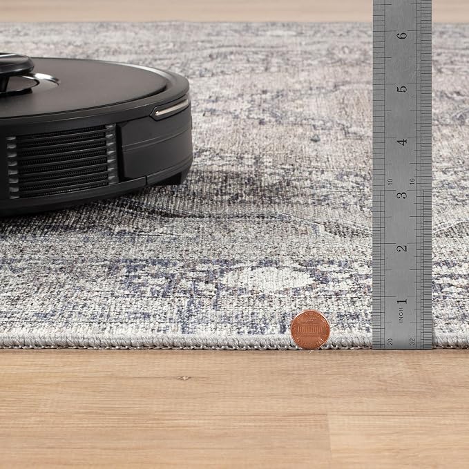 Bloom Rugs Washable Non-Slip 7 ft Runner - Blue/Steel Gray/Beige Traditional Medallion Runner for Entryway, Hallway, Bathroom, and Kitchen - Exact Size: 2.5' x 7'