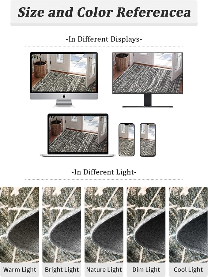 Miukiki 2x3 Entryway Rug Moroccan Washable Non Slip Indoor Floor Carpet Foldable Thin Rug for Dining Room Bedroom with Low Pile(Black,2'x3')