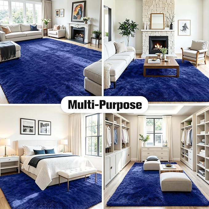 8x10 Area Rug for Living Room, Ultra Soft Fluffy Blue Rugs for Bedroom, Non Slip Large Shag Carpet, Fuzzy Plush Nursery Rug, Thick Washable Indoor Floor Carpets for Kids Office Dorm Home Decor