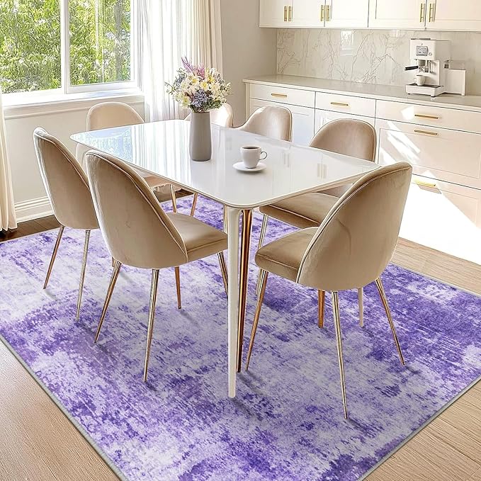 RELEANY Washable Area Rugs 6'x8' Non-Slip Modern Abstract Soft for Living Room Entryway Bedroom Kitchen, Print Pattern, Purple Gray Pink White