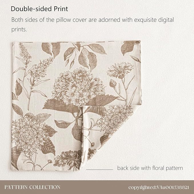 Foindtower Set of 2 Linen Floral Throw Pillow Covers Vintage Accent Print Decorative Cushion Covers Farmhouse Boho Home Decor for Sofa Chair Couch Bedroom Living Room,20×20 Inch,Light Brown