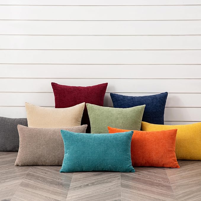 GAWAMAY Decorative Chenille Throw Pillow Covers 26x26 Inch Pack of 2, Soft Square Couch Pillow Cover for Sofa Cushion Living Room Bedroom Solid Dyed Oversized Pillowcases Beige 66x66cm (ONLY Covers)