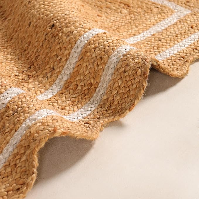 Natural Scalloped Wave 8'x10' Jute Area Rug Handwoven Braided Living Room