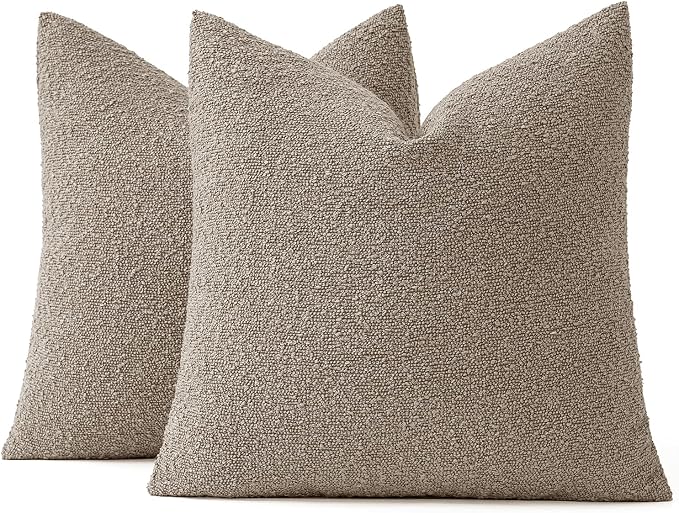 MIULEE 18x18 Decorative Lumbar Boucle Couch Pillow Covers Light Taupe | Set of 2 Textured Neutral Throw Pillow Covers, Accent Solid Pillowcases, Sofa Living Room Home Decor