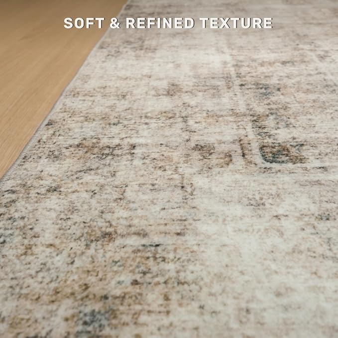 Farmhouse 8x10 Washable Area Rugs for Living Room, Neutral Taupe Brown Abstract Rug for Dining Room and Bedroom, Soft Foldable Low Pile Carpet, Stain Resistant Non-Slip Backing