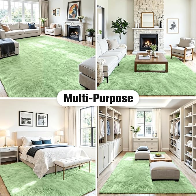 6x9 Area Rug for Living Room, Ultra Soft Fluffy Light Green Rugs for Bedroom, Non Slip Large Shag Carpet, Fuzzy Plush Nursery Rug, Thick Washable Indoor Floor Carpets for Kids Office Dorm Home Decor
