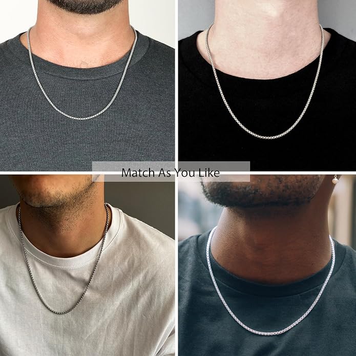 925 Sterling Silver Box Chain Lobster Clasp 2/3/4/5mm Necklace for Women Mens Box Chain Silver/14K Gold Plated Plated Necklace Chain Diamond Cut 16-30 Inches