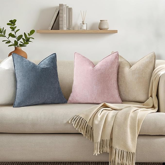 decorUhome Chenille Dark Grey Velvet Throw Pillow Covers 16x16 Set of 2 | Fall Soft Couch Decorative Modern Farmhouse Pillow Cases with Elegant Design for Sofa Bed Living Room Home Decor