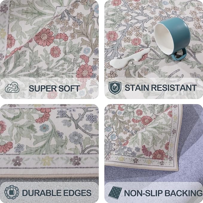 Washable 2'6" x 8' Runners for Hallways, Non Slip Long Floor Runner for Kitchen, Entryway Indoor, Stain Resistant Rubber Backing Floral Decor Rug (Light Green)