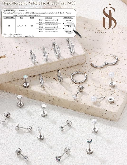 Jstyle 23 Pairs Hypoallergenic Silver Stud Hoop Earrings for Women Flat Back Earring for Women Surgical Stainless Steel Earrings for Sensitive Ears Small Stud Cartilage Earring Stack Jewelry Set