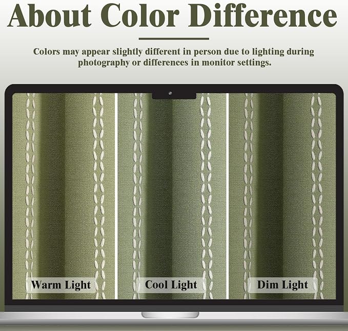 Olive Green Boho Blackout Curtains 2 Panels 84 Inch for Living Room Bedroom, Linen Texture Farmhouse Curtains with Tassels and White Cotton Embroidery Vintage Rustic Country Western