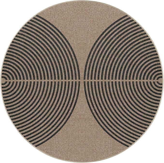 Lahome Enfys Modern Rainbow Round Rug, 3ft Small Washable Circle Carpet Natural Indoor Outdoor Patio Front Porch Rug, Farmhouse Non Slip Non Shedding Contemporary Round Mat for Entryway