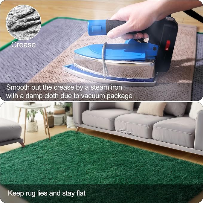 qulint Dark Green Rug for Bedroom, 2x3 Fluffy Area Rug for Living Room | Shag Fuzzy Small Carpet for Kid Room, Plush Shaggy Modern Rug for Boys and Girls Dorm Classroom Christmas Home Decor