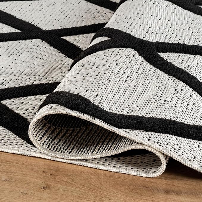 CAMILSON Modern Rug 10x14 Luxury Diamond Pattern Large Micro Loop Area Rugs Soft High-Low Pile Stain Resistant Easy to Clean Non-Shedding Durable Living Room Bedroom Indoor Carpet (Black/White)
