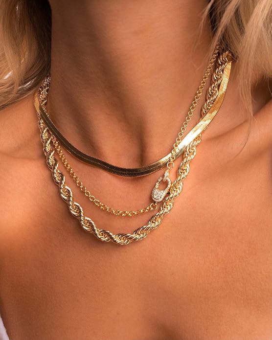 DEARMAY 14K Gold Plated Herringbone Necklaces for Women, Dainty Gold Snake Choker Chain Non Tarnish Trendy Simple Thin & Chunky Options Neckalce 1.5/3/5/6/8mm Chain Jewelry for Gifts