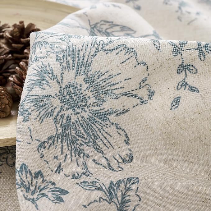 jinchan Blue Floral Linen Curtains Lined 96 Inch Vintage Back Tab 2 Panels | Privacy lining, light filtering drapes, vintage, cottagecore, french country, rustic, bedroom, living room, window treatment