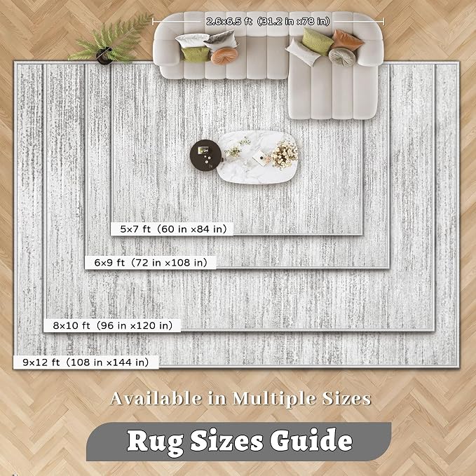Area Rug 8x10 Living Room Rugs: Washable Modern Rug Large Non-Slip Soft Rugs Stain Resistant Printed Rug Indoor Carpet for Bedroom Kitchen Dining Room Nursery Playroom Home(Grey, 8'x10')