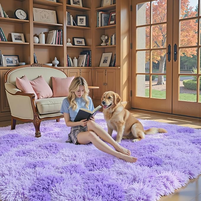 Area Rugs 10x14 Living Room, Shaggy Carpet Soft Plush Furry Bedside Rug Large Area Rugs for Bedroom Home Decor Anti Slip(10 x 14, Purple Starry)