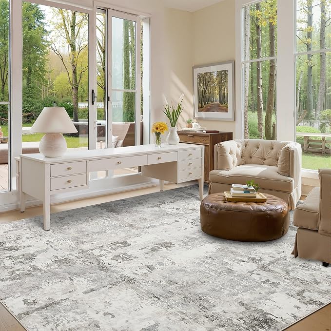 GarveeHome 8x10 Abstract Area Rugs Neutral Beige Washable Living Room Rug | Soft Low Pile Non Slip Accent Rug for Living Room, Bedroom, Dining Room, Modern Neutral Beige Indoor Carpet