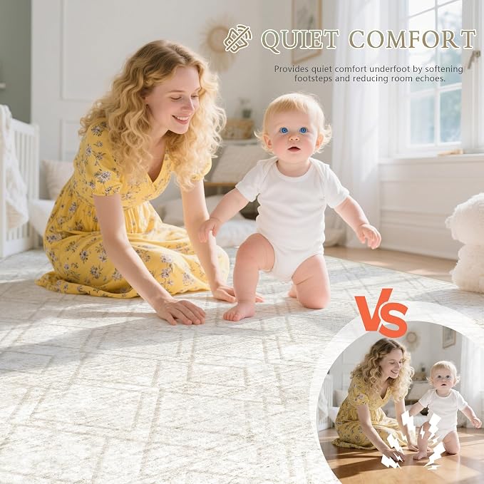 Area Rugs 5x7 Living Room Rug: Washable Geometric Moroccan Neutral Rugs Boho Modern Non Slip Area Rug Soft Indoor Floor Low Pile Carpet for Bedroom Nursery Dining Room Home Office (Beige, 5'x7')