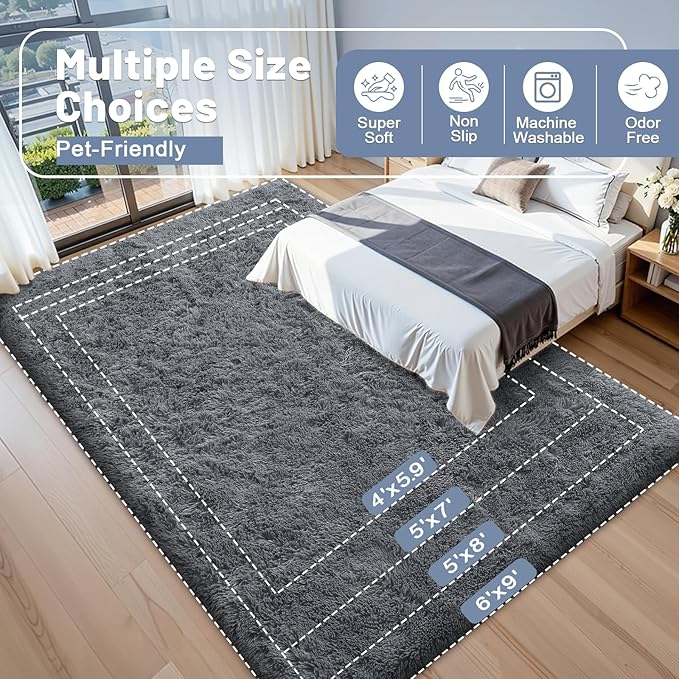 OLANLY 3x11 Machine Washable Runner Rugs for Hallway, Soft Fluffy Shaggy Bedside Rugs for Bedroom, Living Room, Indoor Floor Carpet for Kids Girls and Boys, Nursery Rooms, Home Decor Aesthetic, Grey