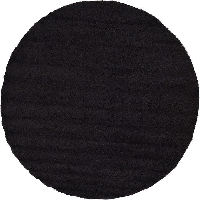 Unique Loom Solid Shag Collection Area Rug (7' 10" Round, Jet Black)