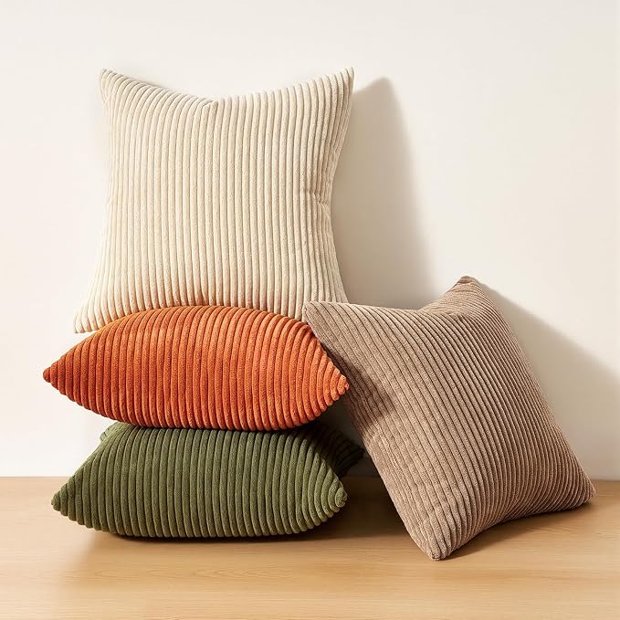 Topfinel Fall Home Decor Rust OliveGreen Throw Pillow Covers 22x22 Inch Set of 4 Boho Farmhouse Cushion Covers Soft Corduroy for Couch Bed Sofa Living Room