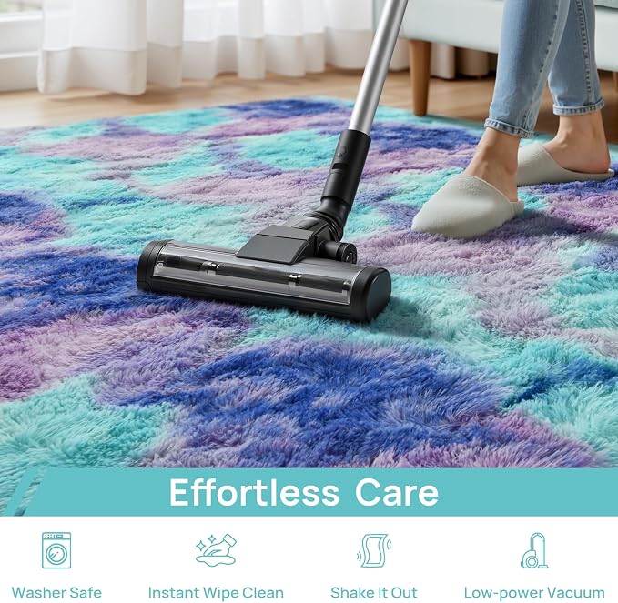 Deerhoo Large Shag Area Rugs 6 x 9, Tie-Dyed Plush Fuzzy Rugs for Living Room, Ultra Soft Fluffy Furry Rug for Bedroom, Indoor Carpet Nursery Rugs for Kids Room Home Decor, Rainbow