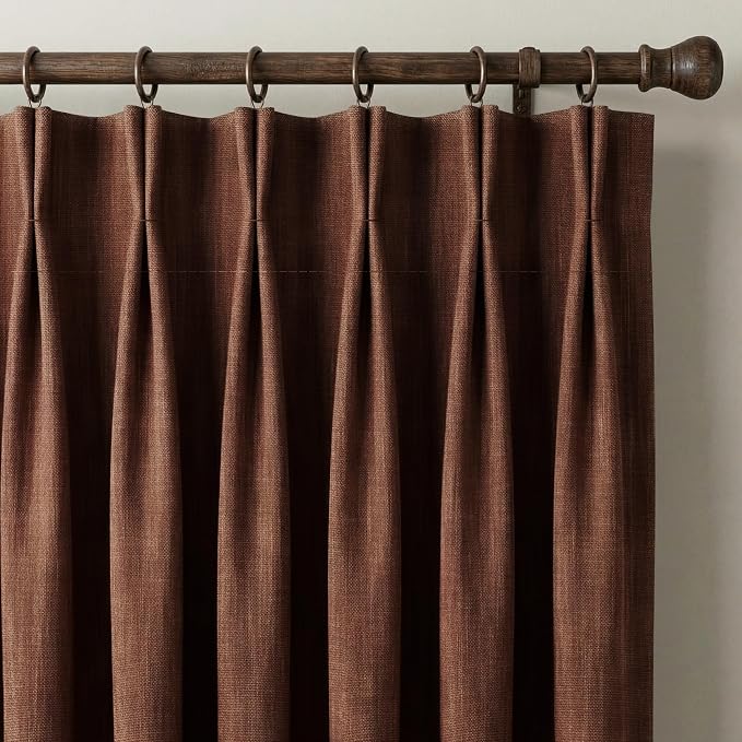 NICETOWN Heavyweight Pinch Pleat Earthy Terracotta 90" Long Curtains 395GSM, Room Darkening Faux Linen Drapery for Boho Living Room, Double-Sided Textured Panels with Hooks(40" Wide, Set of 2)