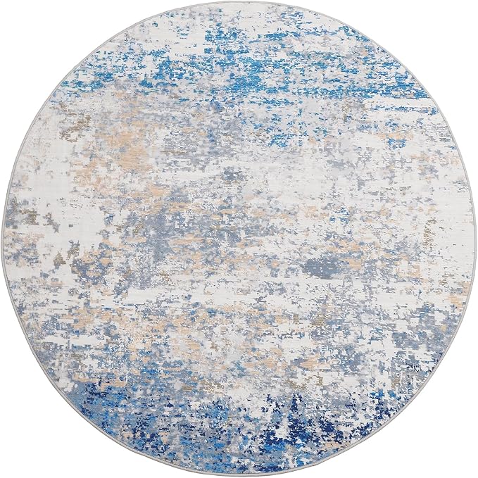 ROYHOME Modern Abstract 6x6 Round Area Rug Non Slip Non Shedding Rug Low Pile Stain Resistant for Bedroom Living Room Office Dining Room,Blue/Grey