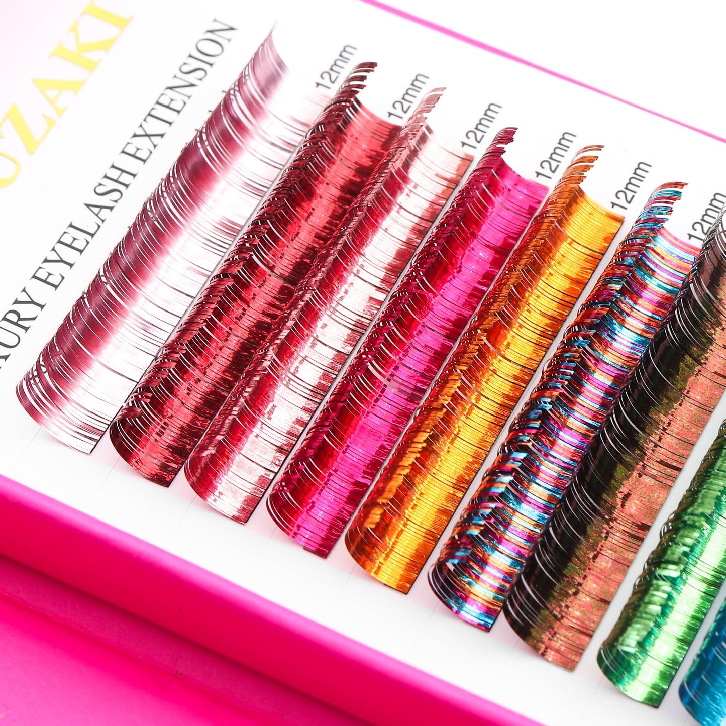 Glitter Spike Tinsel Eyelash Extensions 0.07 Colored Lashes Extension D Curl Lashes 8mm Lash Extensions Soft False Eyelashes Volume Lashes 12 Rows Professional Use(Glitter,0.07-D,8mm)