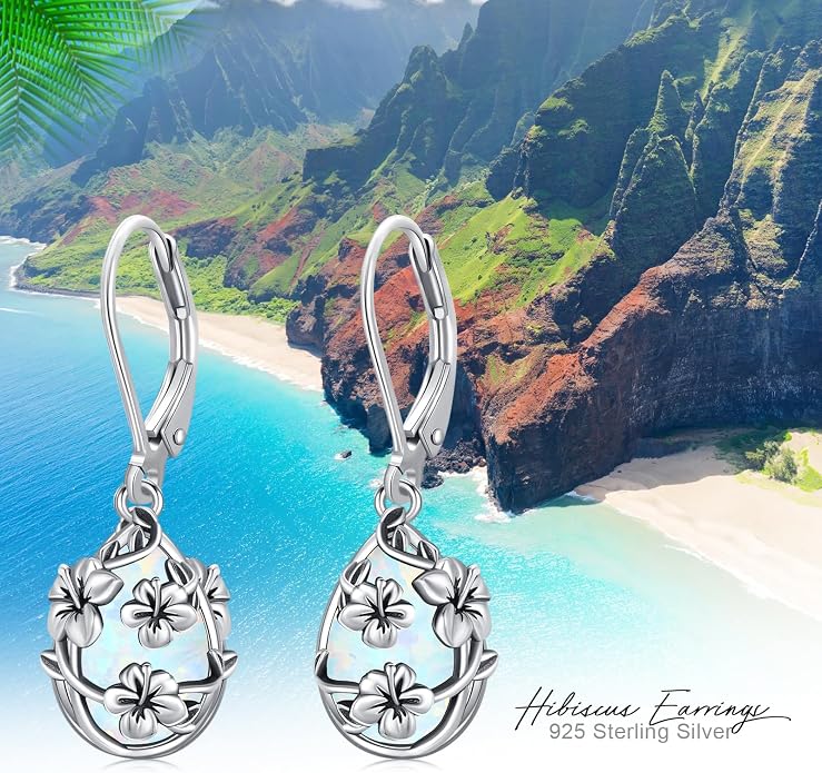 Flower Earrings 925 Sterling Silver Flower Teardrop Leverback Dangle Earrings Jewelry Gifts for Women Girls