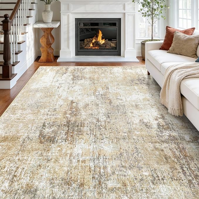 RELEANY Washable Area Rugs 5'x8' Non-Slip Modern Abstract Soft for Living Room Entryway Bedroom Kitchen, Print Pattern, Neutral Brown Gray