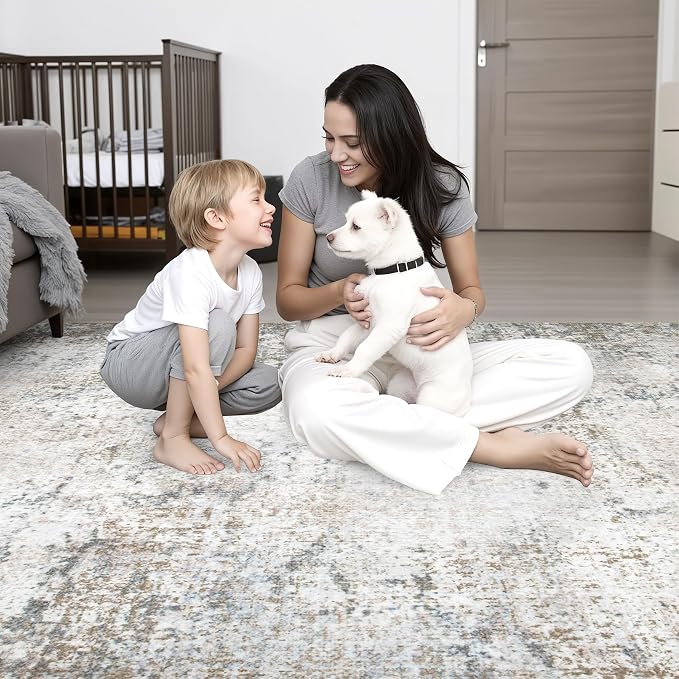 2'x5'Runner Rug Washable Rug: Modern Abstract Soft Thin Runner Rug Brown Grey