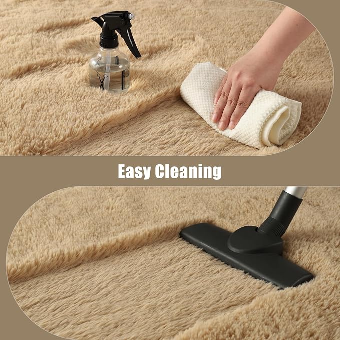Macgace Fluffy Runner Rug, 2x6 Beige Washable Hallway Area Rugs for Bedroom Living Room Kitchen Laundry, Long Shag Rug with Non Slip Rubber Backing Fuzzy Entryway Carpet Modern Home Decor