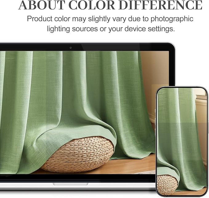 Sage Green Pinch Pleated 84 Inch Curtains for Living Room, Privacy Semi Sheer Curtain with Pleated Hooks Modern Linen Blend Memory Trained Back Tab Drapes for Bedroom Office, 2 Panels, W40xL84