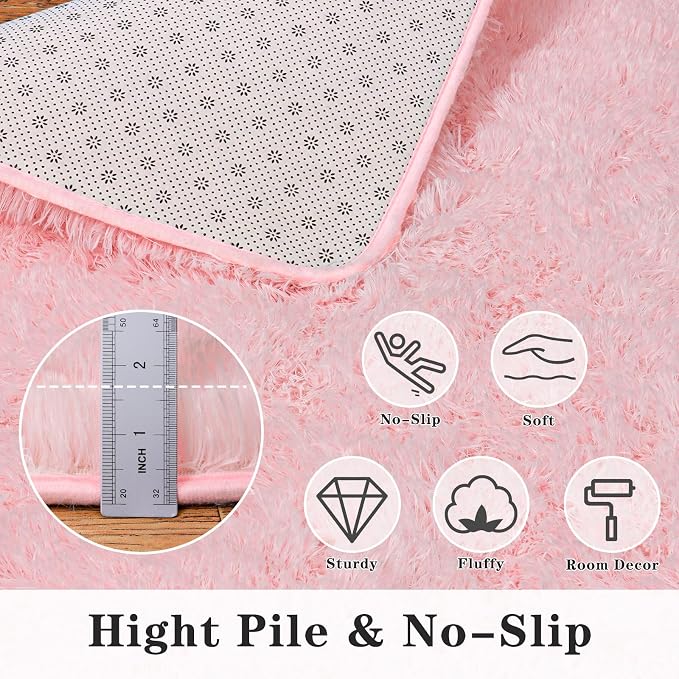 Dssimo 2x6 Pink Runner Rug for Bedroom Hallway Living Room | Soft Fluffy Shag Upgrade Non-Slip Carpet for Kids, Girls and Teens Room Decorations for Living Room Dorm Nursery Classroom