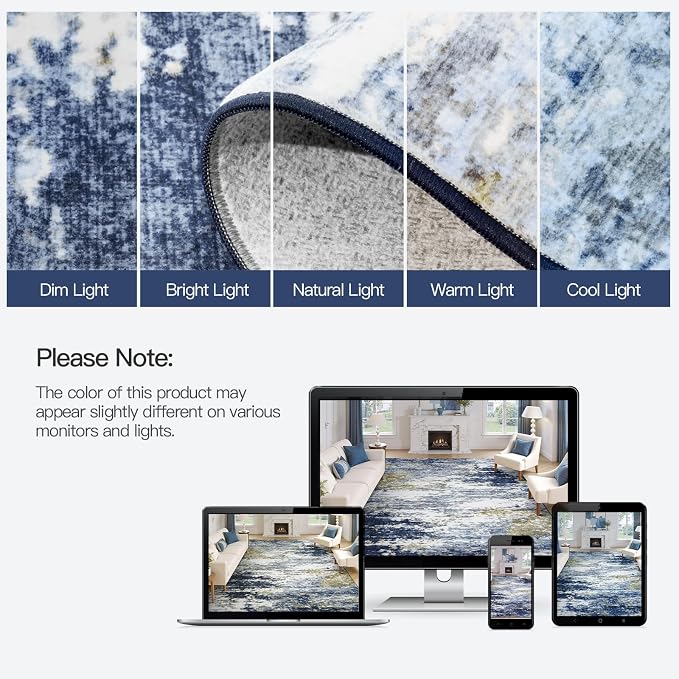 Lofus 8x10 Area Rug for Living Room,Abstract Large Rugs with Non-Slip Backing, Neutral Modern Washable Carpet for Bedroom Dining Room Home Office Nursery Indoor, Dark Blue/Brown