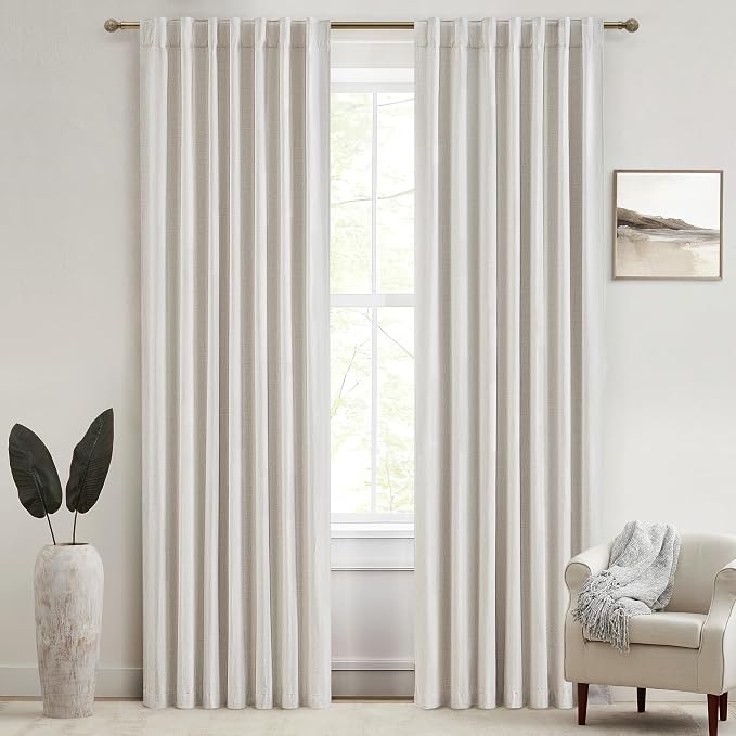 QJmydeco 132 Inch Curtains Extra Long Living Room for Large Window 11 FT Length 2 Panels, Blackout Room Darkening Linen Back Tab Pleated Traverse Curtain for Track Ceiling Mount with Hooks Rings